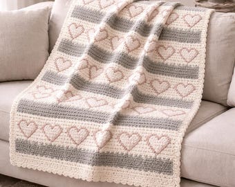 Hearts & Stripes Crochet Blanket Pattern | Tapestry Afghan (PDF Pattern 50x60in)