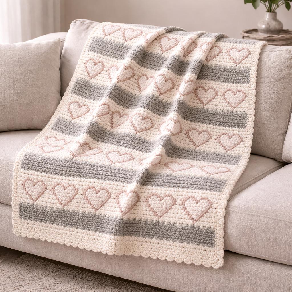 39 Beautiful Crochet Heart Patterns To Make With Love 7 Hearts & Stripes Crochet Blanket Pattern Tapestry Afghan