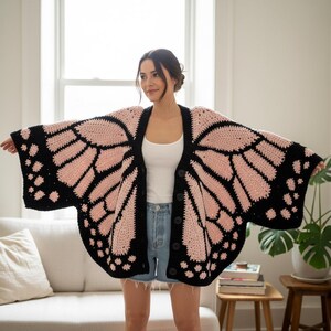 Monarch Butterfly Cardigan Crochet Pattern PDF, Granny Square Butterfly Wings Sweater, Oversized Crochet Wearable Art