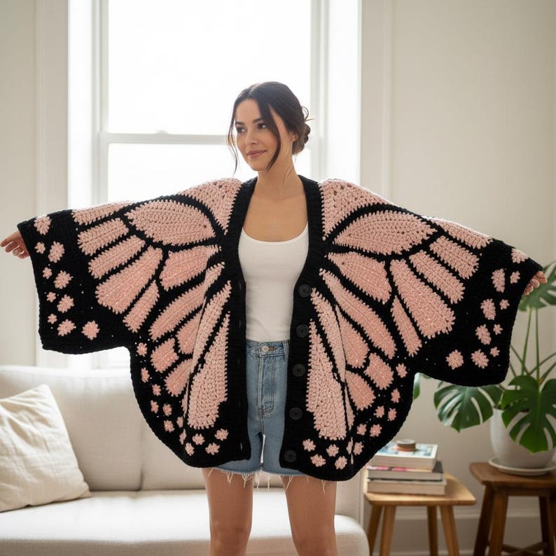 Monarch Butterfly Cardigan Crochet Pattern PDF, Granny Square Butterfly Wings Sweater, Oversized Crochet Wearable Art