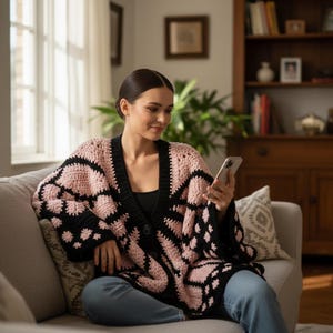 Monarch Butterfly Cardigan Crochet Pattern PDF, Granny Square Butterfly Wings Sweater, Oversized Crochet Wearable Art