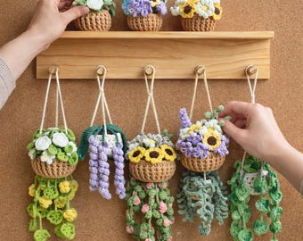 4 in 1 Crochet Hanging Plant Pattern | Amigurumi Flower Pot, Car Decor (PDF Pattern)