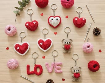 Crochet Valentine Keychains PDF File, Love Heart & Letter Keychain Collection, Amigurumi  Valentine Gift Pattern