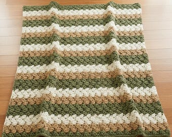 Chunky Stripe Blanket Crochet Pattern | Moss Ridge Throw (PDF Pattern)