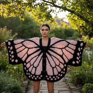 Monarch Butterfly Cardigan Crochet Pattern PDF, Granny Square Butterfly Wings Sweater, Oversized Crochet Wearable Art