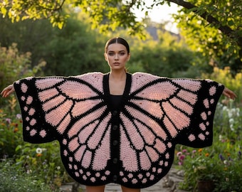 Monarch Butterfly Cardigan Crochet Pattern, Granny Square Wings Sweater (PDF)