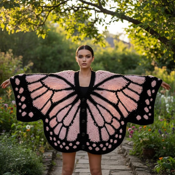 Monarch Butterfly Cardigan Crochet Pattern, Granny Square Wings Sweater (PDF)