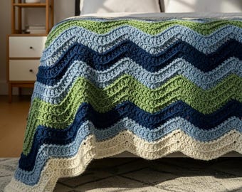 Coastal Ripple Crochet Blanket Pattern | Chevron Wave Afghan (PDF Pattern)