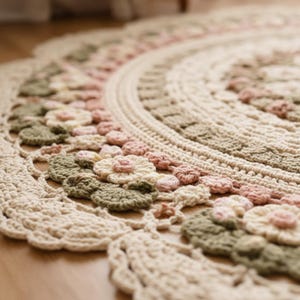 Crochet Floral Mandala Rug Pattern, Large Round Floor Mat, Cottagecore Daisy Home Decor