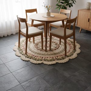 Crochet Floral Mandala Rug Pattern, Large Round Floor Mat, Cottagecore Daisy Home Decor