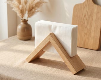 Wooden Napkin Holder – Triangular Tabletop Organizer for Kitchen Bathroom Dining Room Decor