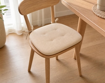 Coussin de chaise en lin - Coussin d'assise capitonné à nouer pour chaises de salle à manger, respirant