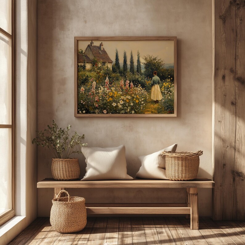 Printable Cottage Garden Wall Art, Spring Landscape Painting Print ...