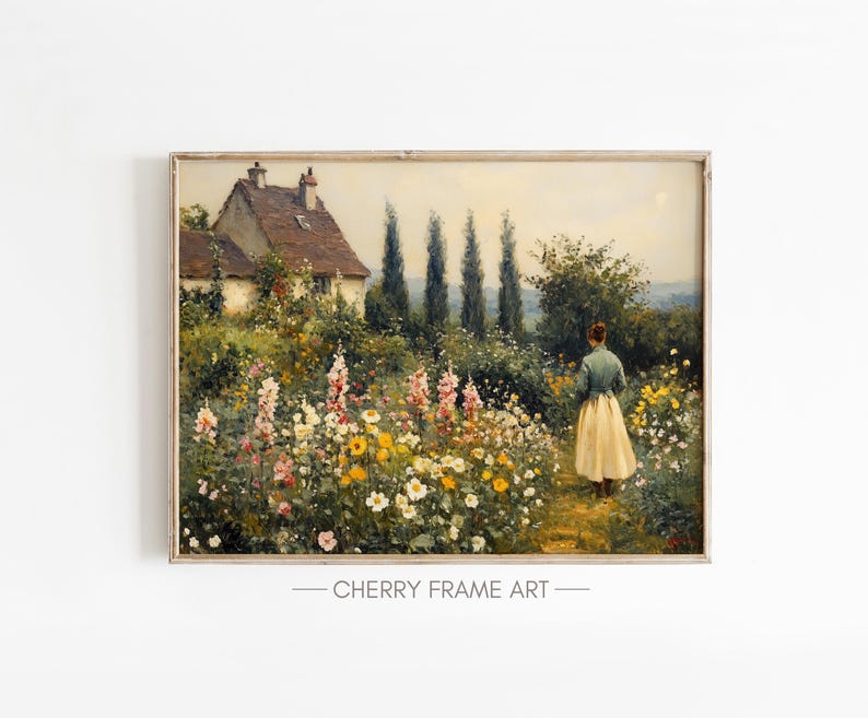 Printable Cottage Garden Wall Art, Spring Landscape Painting Print ...
