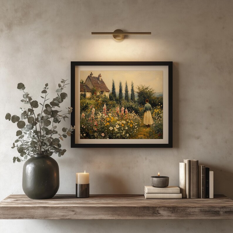 Printable Cottage Garden Wall Art, Spring Landscape Painting Print ...