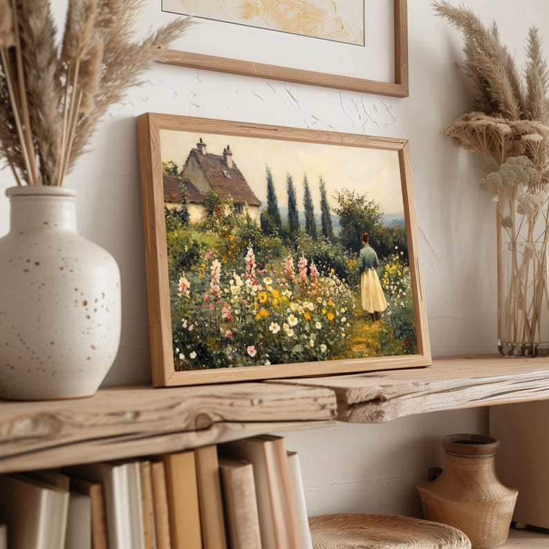 Printable Cottage Garden Wall Art, Spring Landscape Painting Print ...