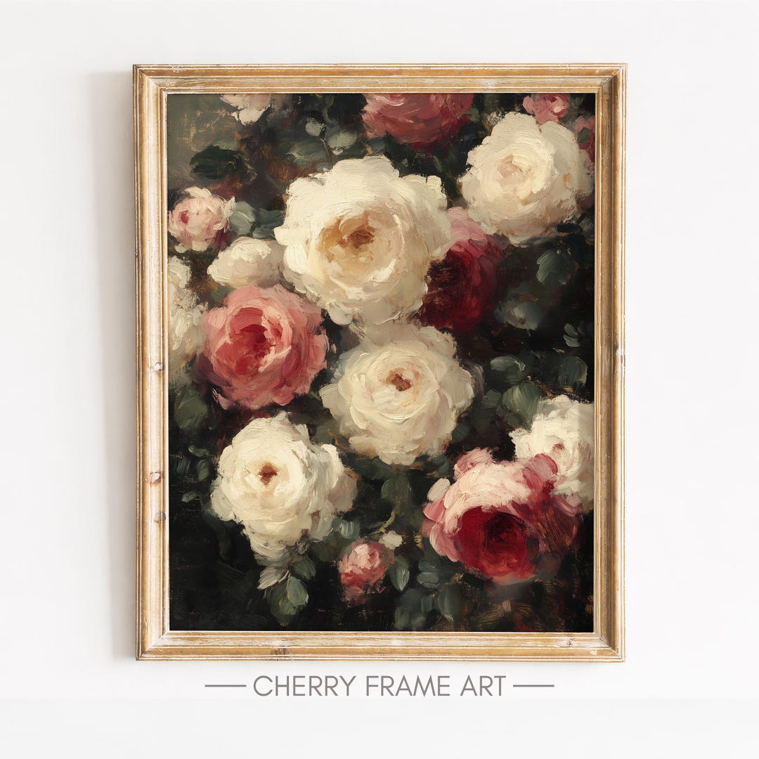 Romantic Garden Rose Bouquet Print - Vintage Floral Wall Art in Blush ...