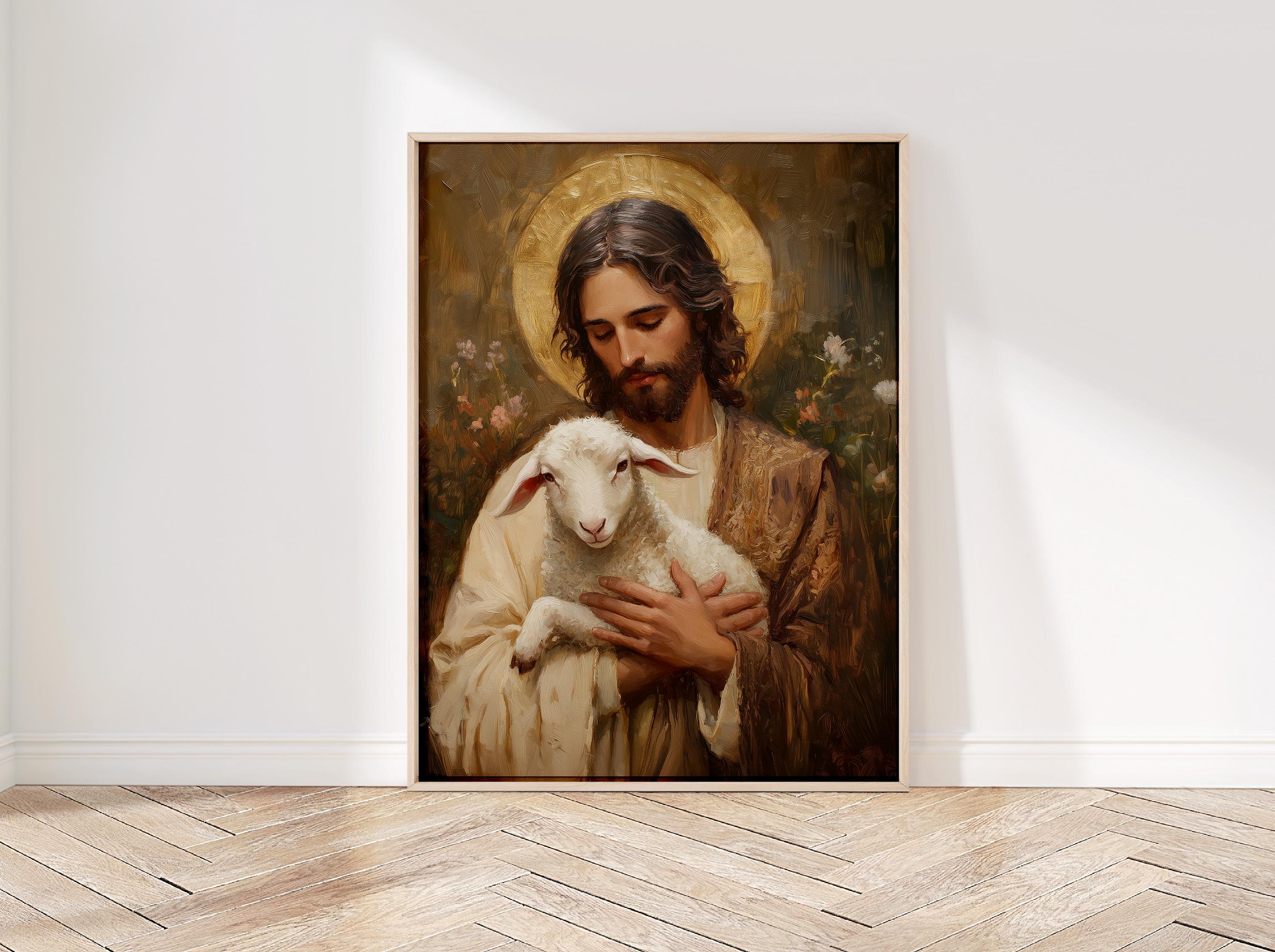 Jesus With Lamb Printable Wall Art, Christian Good Shepherd Artwork ...