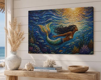 黒い人魚のメタルウォールアートサイン、海岸沿いのビーチハウスの装飾、モザイク人魚の海のアートワーク、航海をテーマにした壁掛け、海辺のリビングルームの装飾