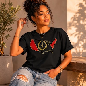 Black American Heritage Flag USA Map Shirt, Heritage Pride Tee, Unisex Graphic T Shirt, Cultural Pride Patriotic Black American Apparel