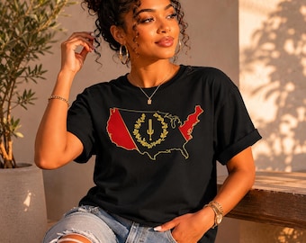 黒人アメリカ人の遺産国旗USAマップシャツ、ヘリテージプライドTシャツ、ユニセックスグラフィックTシャツ、文化的な誇り愛国的な黒人アメリカ人アパレル