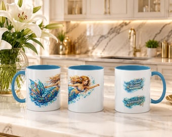 Mermaid Therapy in Progress Accent Coffee Mug | Just Keep Swimming Mental Health Mug | Mermaid Gift | Ocean Lover Cup | Unique birthday gift