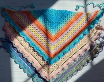Crochet Hair Bandana, Boho Summer Head Scarf, Festival Hair Accessories, Gradient Yarn, Wool Blend