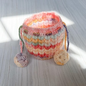 Handmade Crochet Rainbow Cloud Puff Pouch | Pastel Gradient Drawstring Bag | Gift for Her