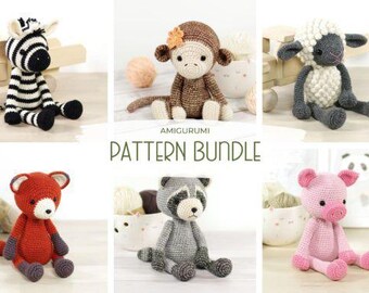 Amigurumi Animal Crochet Patterns Bundle, Woodland Safari Plush Toys (PDF Download