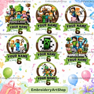 Paquete de cumpleaños personalizado con píxeles para videojuegos PNG / Editable 07 diseños de alta calidad Descarga digital