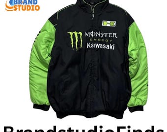 Monster Energy Kawasaki Racing Bomber Vintage Style Jacket – F1 Embroidered Motorcycle Cycling Apparel