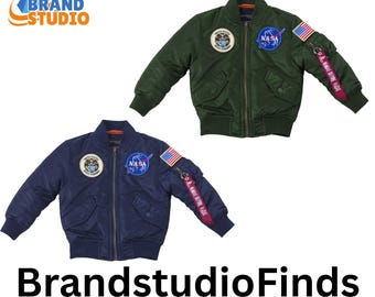 Kids NASA Pilot Vintage Style Jacket: Thick Warm Winter Aviator Baseball Coat