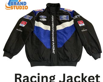 Ford F1 Racing Jacket for Adults – Blue Cotton Padded Zip-Up, Embroidered Team Motorsport Jacket