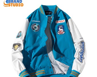 NASA Varsity Jacket, Unisex Cotton Baseball Vintage Style  Coat, Loose Streetwear Style