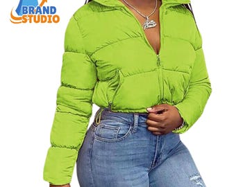 Women's Cropped Puffer Jacket, Lightweight Goose Down Vintage Style Coat