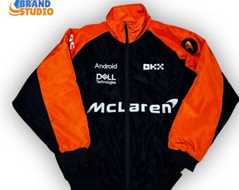 Vintage Style McLaren Racing Jacket, Embroidered F1 Biker Cotton Coat