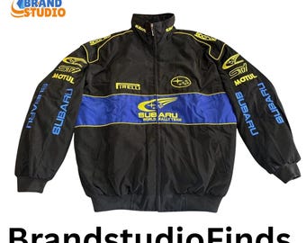 Embroidered Subaru  Racing F1 Style Padded Zip-Up Vintage Style Streetwear