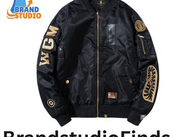 Shark Embroidered Bomber Vintage Style Jacket, Retro Baseball Style, Unisex Streetwear Coat