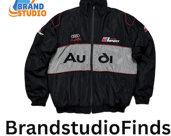 Audi Sport F1 Racing Bomber Jacket: Embroidered Vintage Style Cotton Coat