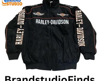 Harley Davidson Embroidered Racing Jacket – Unisex Cotton Padded Winter Coat
