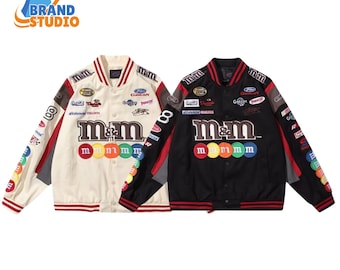 Unisex Embroidered M&M Racing Jacket: Vintage Hip Hop Streetwear Coat (Spring/Autumn)