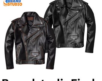 Men's Distressed Cowhide Leather Motorcycle Jacket, Retro Biker Style Coat