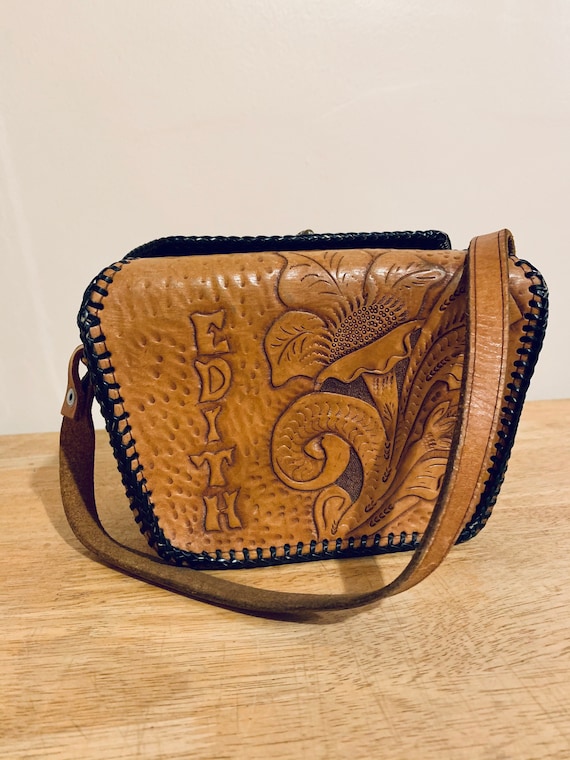 Vintage Hand Tooled Leather Handbag -Edith