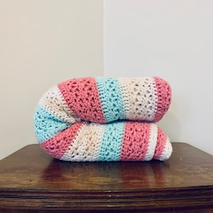 Vintage Handmade Striped Afghan -Twin