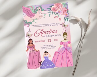 Princess Birthday Invitation, Royal Unicorn Party Invite, Girls Fairytale Canva Template (Digital Download)