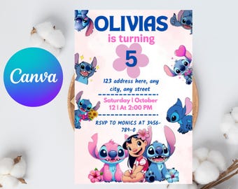Editable Stitch Birthday Invitation, Editable & Printable Template, Cute Stitch Party Invite, Canva Template, Instant Digital Download.