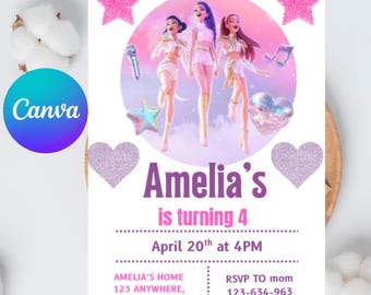 K-pop Demon Hunters Birthday Invitation Editable, K-pop Birthday Template, Kpop Anime Invite, Digital Download, Printable Card for Girl Kids