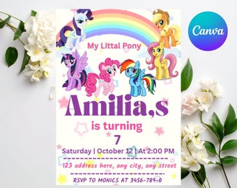 Pony Birthday Invitation Editable, Girl My Pony Birthday Invitation Template, My Little Pony Birthday Invite, Digital Download.