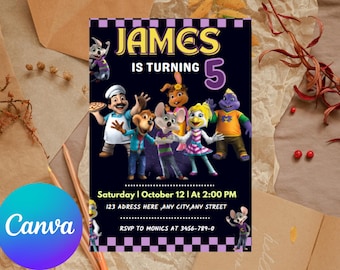 Mouse pizza Arcade Birthday invitation, Chuck E Cheese Birthday Invitation, Chuck Evite, Printable Chuck Cheese Party Invite Canva,