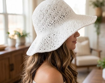 Crochet Pattern & Video / The Solara Sunhat, Crochet Sunhat Pattern, Shell Stitch Hat, Summer Crochet, PDF, Adult Sizing, Summer Hat